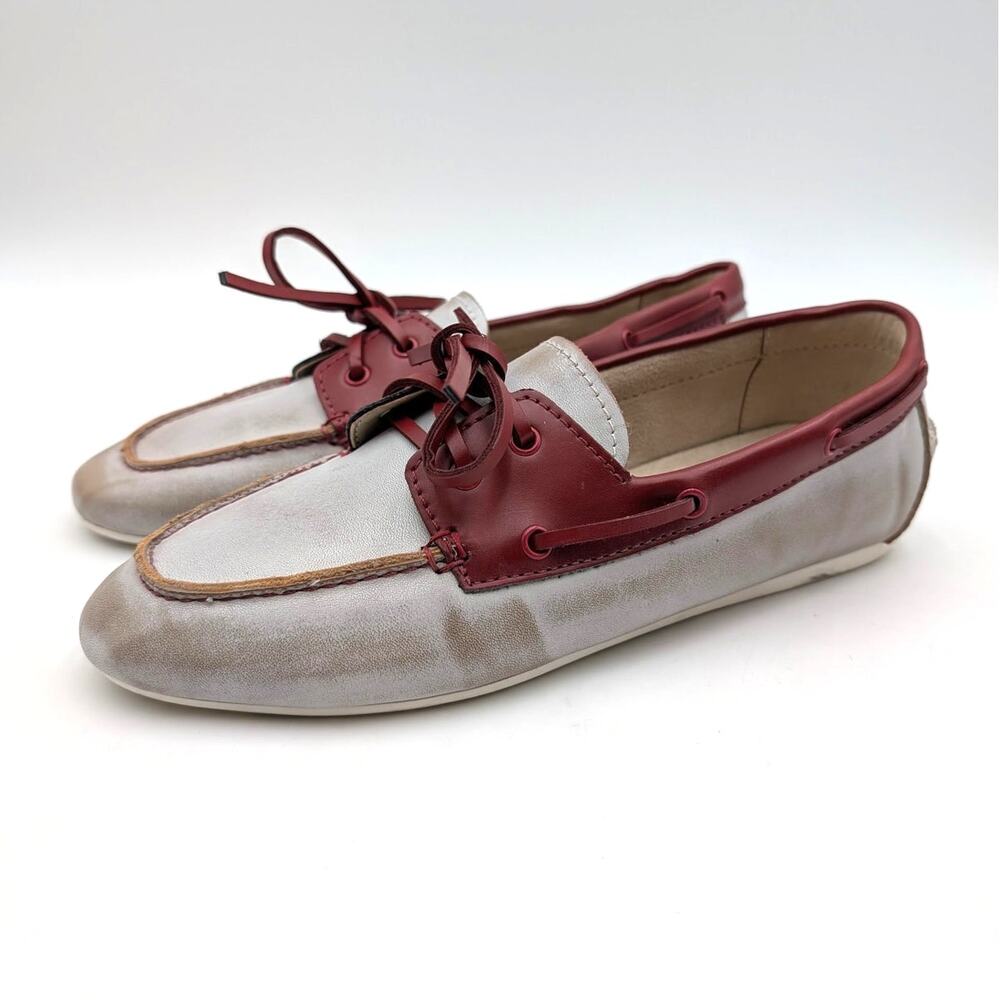 Nine West Yacht Boat Shoes Round Toe Women's White/Red Multi Size US9M EU39.5